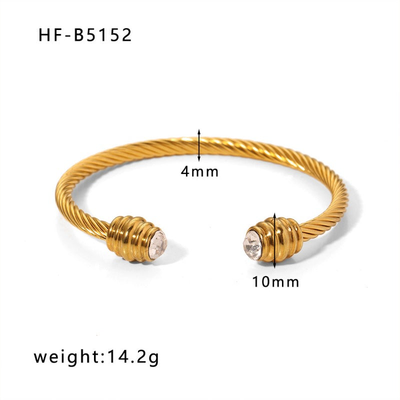 Wholesale Design Steel Bar Pattern Stainless Steel Inlaid Zircon Light Bulb Female Open Titanium Steel 118K Gold Bracelet